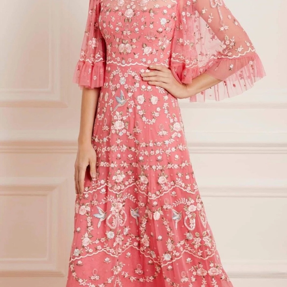 Needle & Thread Pink Floral Long Sleeve Dress